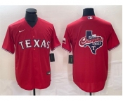 Men's Texas Rangers Red 2023 World Series Champions Big Logo With Patch Cool Base Stitched Baseball Jersey