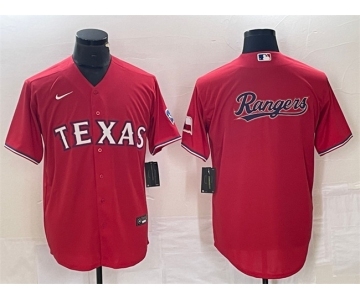 Men's Texas Rangers Red Team Big Logo With Patch Cool Base Stitched Baseball Jersey