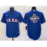 Men's Texas Rangers Royal 2023 World Series Champions Big Logo Cool Base Stitched Baseball Jersey1