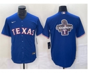 Men's Texas Rangers Royal 2023 World Series Champions Big Logo Cool Base Stitched Baseball Jersey1