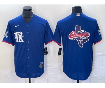 Men's Texas Rangers Royal 2023 World Series Champions Big Logo Cool Base Stitched Baseball Jersey