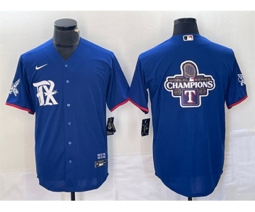 Men's Texas Rangers Royal 2023 World Series Champions Big Logo Cool Base Stitched Baseball Jerseys