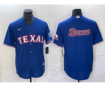 Men's Texas Rangers Royal Team Big Logo With Patch Cool Base Stitched Baseball Jersey