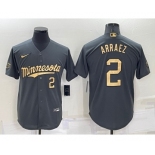 Men's Minnesota Twins #2 Luis Arraez Number Charcoal 2022 All-Star Cool Base Stitched Baseball Jersey