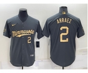 Men's Minnesota Twins #2 Luis Arraez Number Charcoal 2022 All-Star Cool Base Stitched Baseball Jersey