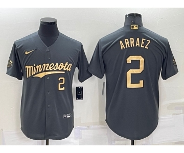 Men's Minnesota Twins #2 Luis Arraez Number Charcoal 2022 All-Star Cool Base Stitched Baseball Jersey