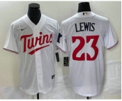 Men's Minnesota Twins #23 Royce Lewis White Red Stitched MLB Cool Base Nike Jersey