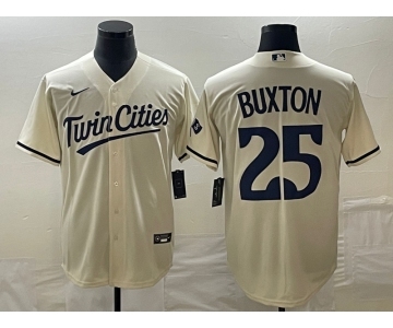 Men's Minnesota Twins #25 Byron Buxton 2023 Cream Cool Base Stitched Jersey