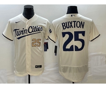 Men's Minnesota Twins #25 Byron Buxton Number 2023 Cream Flex Base Stitched Jersey