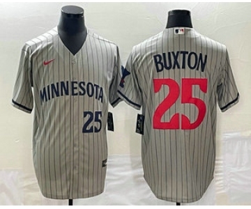 Men's Minnesota Twins #25 Byron Buxton Number 2023 Grey Home Team Cool Base Stitched Jersey