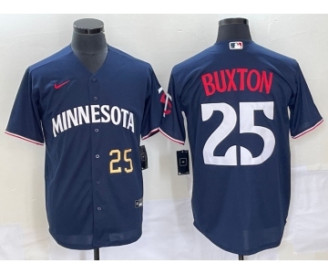 Men's Minnesota Twins #25 Byron Buxton Number 2023 Navy Blue Cool Base Stitched Jersey