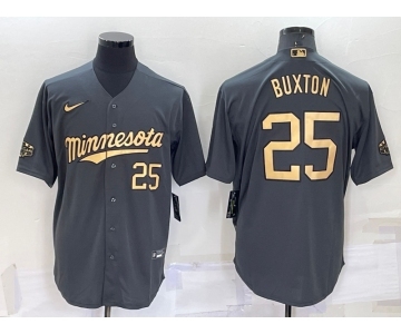 Men's Minnesota Twins #25 Byron Buxton Number Grey 2022 All Star Stitched Cool Base Nike Jersey