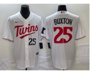 Men's Minnesota Twins #25 Byron Buxton Number White Red Stitched MLB Cool Base Nike Jersey