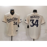 Men's Minnesota Twins #34 Kirby Puckett Number Cream Cool Base Stitched Jersey