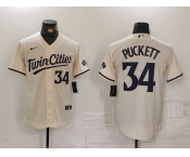 Men's Minnesota Twins #34 Kirby Puckett Number Cream Cool Base Stitched Jersey