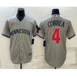 Men's Minnesota Twins #4 Carlos Correa 2023 Grey Home Team Cool Base Stitched Jersey