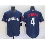 Men's Minnesota Twins #4 Carlos Correa 2023 Navy Blue Cool Base Stitched Jersey