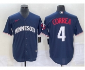 Men's Minnesota Twins #4 Carlos Correa 2023 Navy Blue Cool Base Stitched Jersey