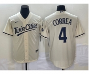 Men's Minnesota Twins #4 Carlos Correa Cream 2022 City Connect Cool Base Stitched Jersey