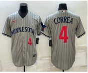 Men's Minnesota Twins #4 Carlos Correa Number 2023 Grey Home Team Cool Base Stitched Jersey