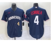 Men's Minnesota Twins #4 Carlos Correa Number 2023 Navy Blue Cool Base Stitched Jersey