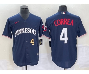 Men's Minnesota Twins #4 Carlos Correa Number 2023 Navy Blue Cool Base Stitched Jersey