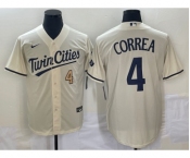 Men's Minnesota Twins #4 Carlos Correa Number Cream 2022 City Connect Cool Base Stitched Jersey