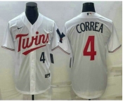 Men's Minnesota Twins #4 Carlos Correa Number White Red Stitched MLB Cool Base Nike Jersey