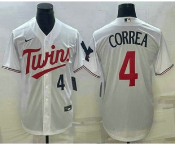 Men's Minnesota Twins #4 Carlos Correa Number White Red Stitched MLB Cool Base Nike Jersey