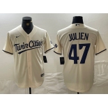 Men's Minnesota Twins #47 Edouard Julien Cream Cool Base Stitched Baseball Jersey