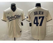 Men's Minnesota Twins #47 Edouard Julien Cream Cool Base Stitched Baseball Jersey