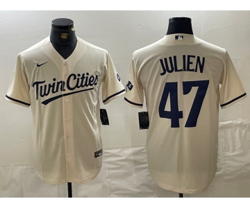 Men's Minnesota Twins #47 Edouard Julien Cream Cool Base Stitched Baseball Jersey