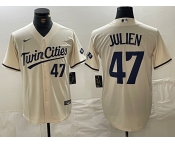 Men's Minnesota Twins #47 Edouard Julien Number Cream Cool Base Stitched Baseball Jersey