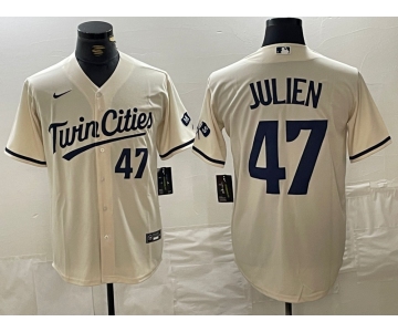 Men's Minnesota Twins #47 Edouard Julien Number Cream Cool Base Stitched Baseball Jersey