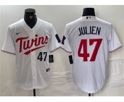 Men's Minnesota Twins #47 Edouard Julien White Cool Base Stitched Jersey