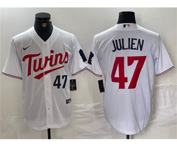 Men's Minnesota Twins #47 Edouard Julien White Cool Base Stitched Jersey