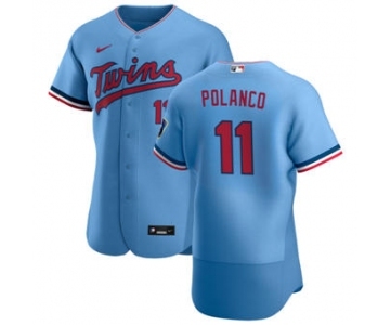 Men's Nike Minnesota Twins #11 Jorge Polanco Light Blue Alternate 2020 Authentic Team Baseball Jersey