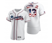 Atlanta Braves #13 Ronald Acuna Jr. Men's Nike White Fluttering USA Flag Limited Edition Authentic MLB Jersey