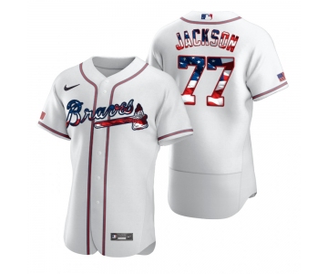 Atlanta Braves #77 Luke Jackson Men's Nike White Fluttering USA Flag Limited Edition Authentic MLB Jersey