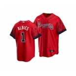 Men's Atlanta Braves #1 Ozzie Albies 2021 City Connect Red Cool Base Stitched Baseball Jersey