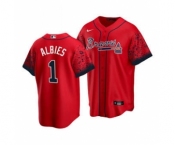 Men's Atlanta Braves #1 Ozzie Albies 2021 City Connect Red Cool Base Stitched Baseball Jersey