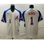 Men's Atlanta Braves #1 Ozzie Albies Number White 2023 City Connect Cool Base Stitched Jerseys