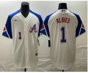 Men's Atlanta Braves #1 Ozzie Albies Number White 2023 City Connect Cool Base Stitched Jerseys