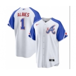 Men's Atlanta Braves #1 Ozzie Albies White 2023 City Connect Cool Base Stitched Baseball Jersey