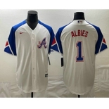 Men's Atlanta Braves #1 Ozzie Albies White 2023 City Connect Cool Base Stitched Jersey