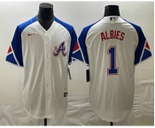 Men's Atlanta Braves #1 Ozzie Albies White 2023 City Connect Cool Base Stitched Jersey