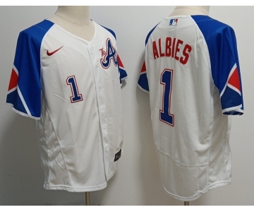 Men's Atlanta Braves #1 Ozzie Albies White 2023 City Connect Flex Base Stitched Baseball Jersey