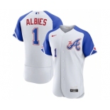 Men's Atlanta Braves #1 Ozzie Albies White 2023 City Connect Flex Base Stitched Jersey