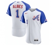 Men's Atlanta Braves #1 Ozzie Albies White 2023 City Connect Flex Base Stitched Jersey