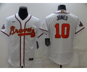 Men's Atlanta Braves #10 Chipper Jones 2022 White Gold World Series Champions Program Flex Base Stitched Baseball Jersey